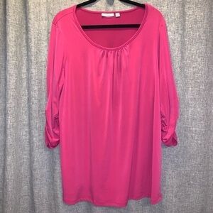 WOMEN'S Susan Graver Liquid Knit 1X Pink 3/4 Sleeve Top
